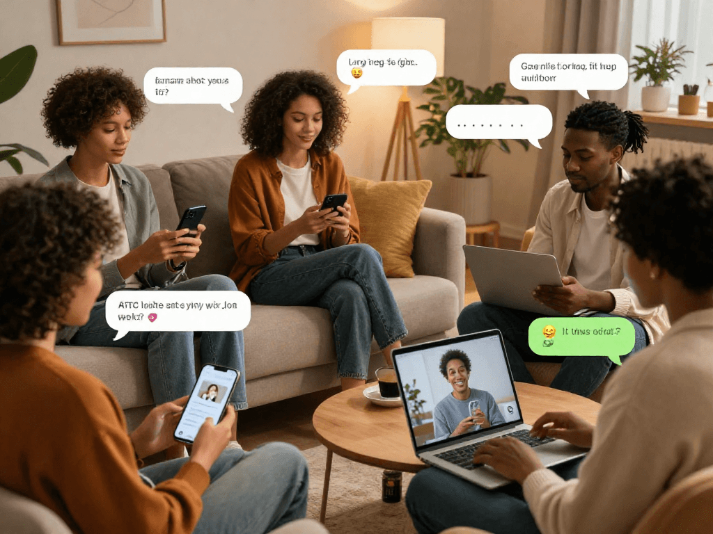 AI porn chat interface showcasing diverse users engaging in playful adult conversations.