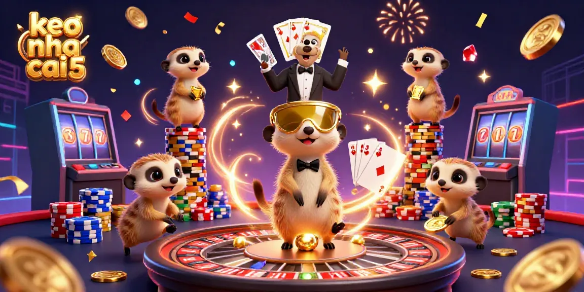 Engaging meerkats operating a lively casino scene with keo nha cai 5 elements and sparkling rewards.