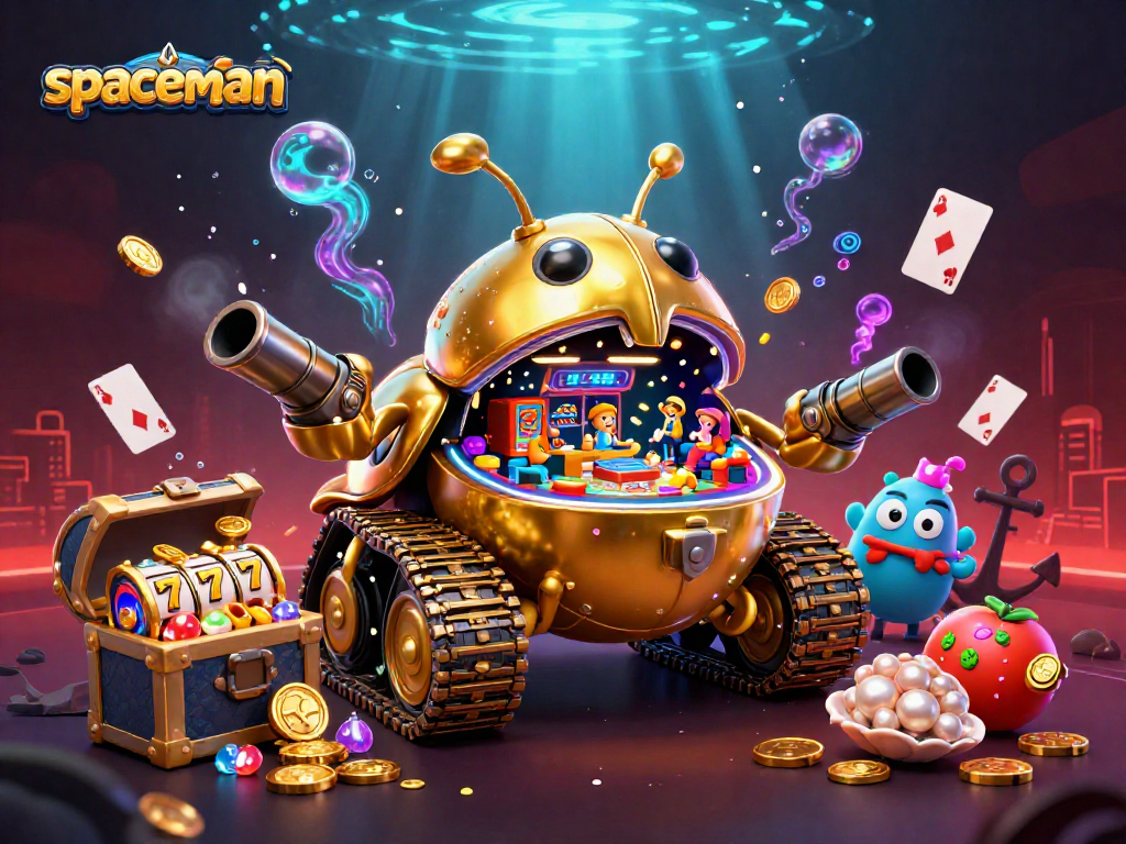 Engage with Spaceman gameplay in a vibrant 3D casino scene filled with exciting features.