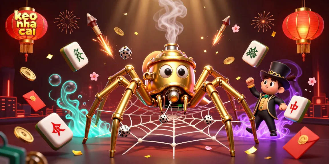 Catch keo nha cai with a golden spider's web illustrated in a rich, vibrant 3D scene.