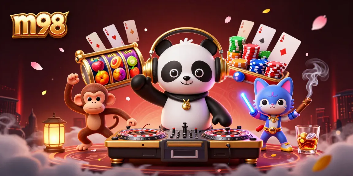 Engage with m98's thrilling slots experience featuring vibrant characters and casino elements.